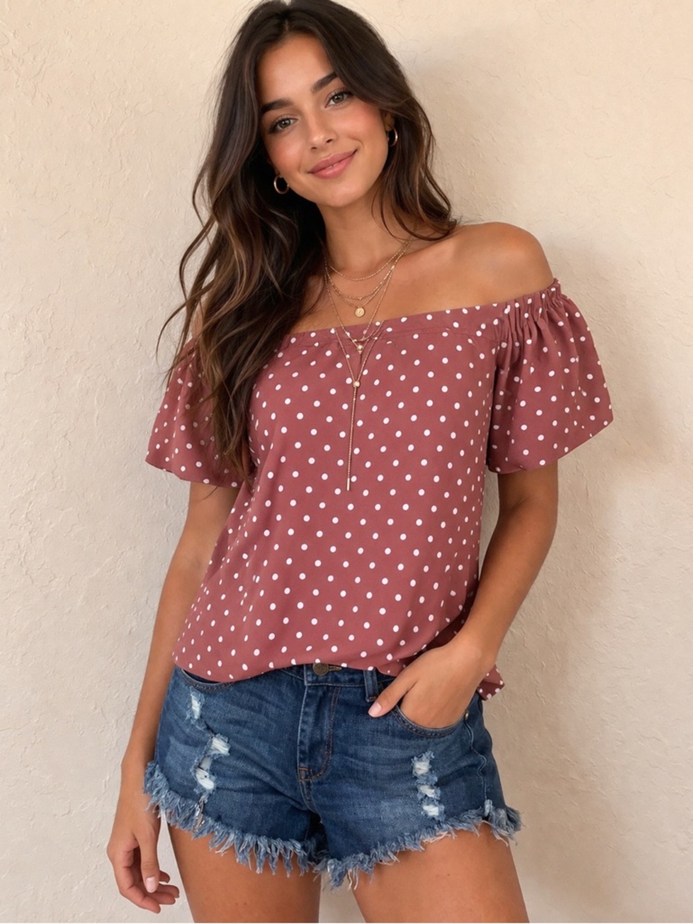 Dark Blush Off Shoulder Top - Picture 1 of 4